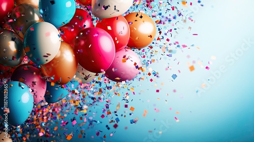 Colored balloons confetti explosion header.  photo