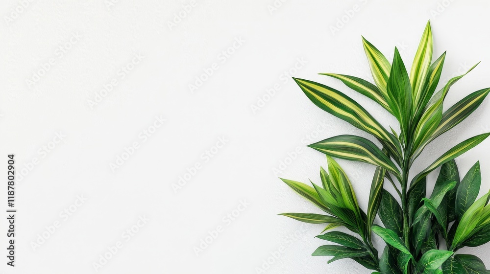 Naklejka premium Vibrant green tropical plant against minimalist white background