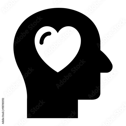 Head with heart glyph icon symbolizing empathy and understanding