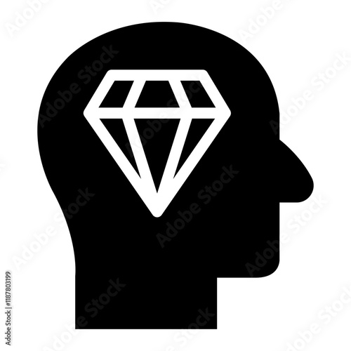 Head with diamond glyph icon representing quality and high standards