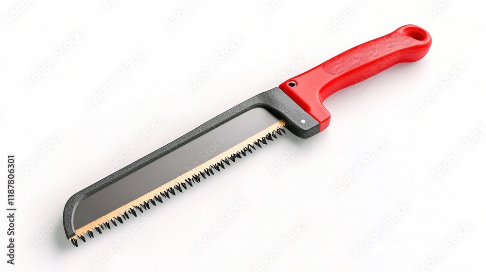 Red Handle Saw Isolated on a White Background for Easy Viewing Red Handle Saw Isolated on a White Background for Easy Viewing