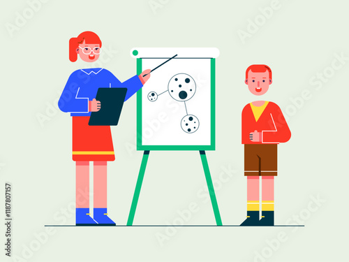 Teacher teaching at homeschooling. Homeschooling illustrations. Flat vector illustrations