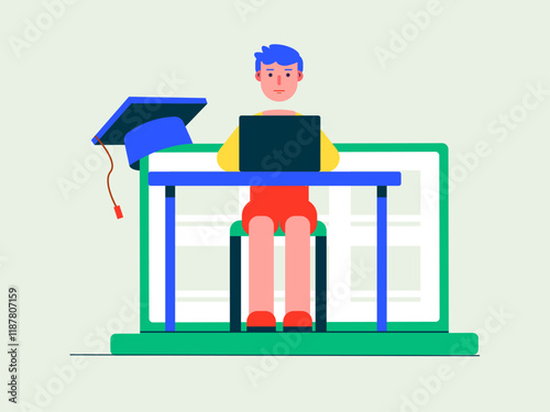 Student graduation at homeschooling. Homeschooling illustrations. Flat vector illustrations