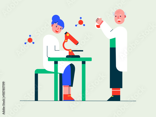 Students are studying experiment at homeschooling. Homeschooling illustrations. Flat vector illustrations