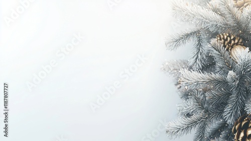 Snowy Christmas Tree Branches with Golden Cones photo