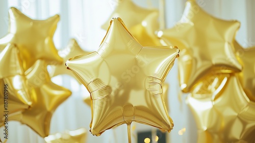 Shiny gold star balloon for festive party decoration and celebration event photo