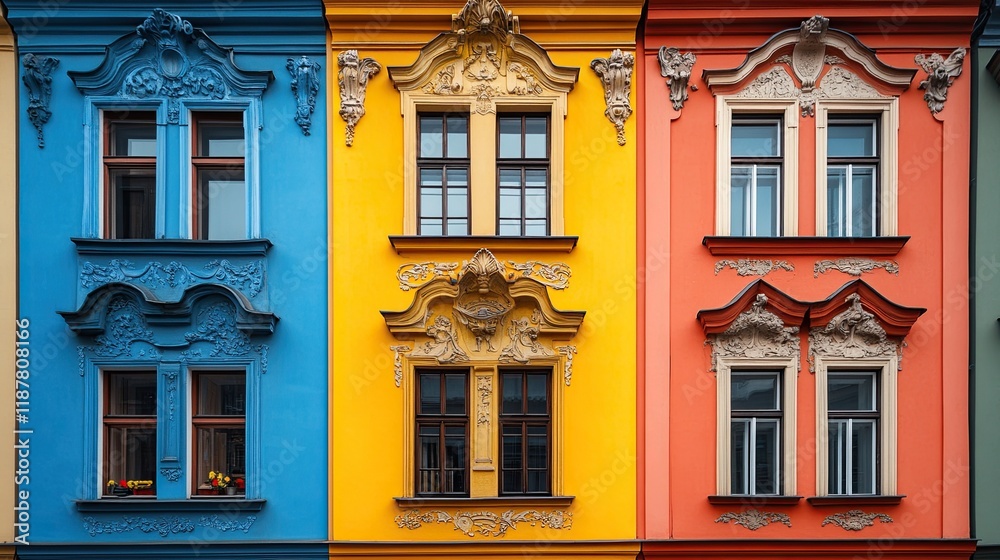 Naklejka premium Colorful window collage with architectural pediments