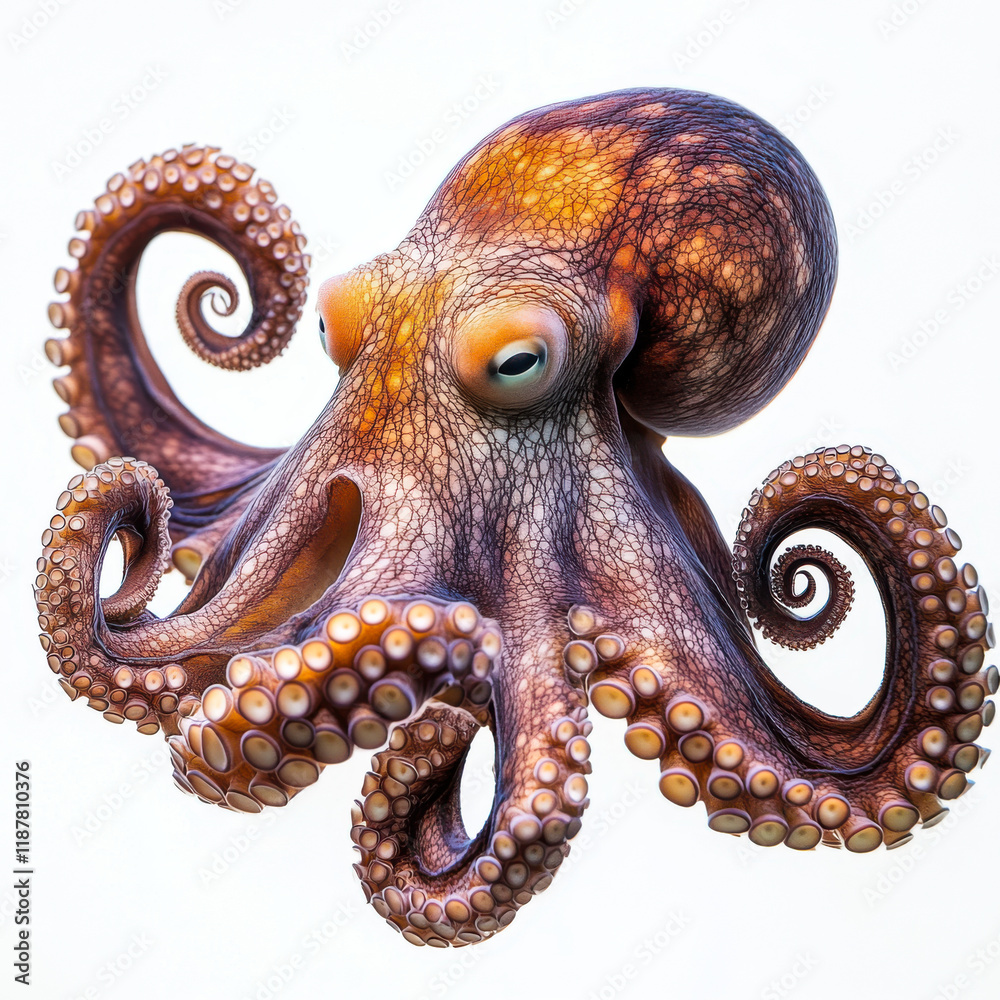 Obraz premium giant pacific octopus swimming through white background