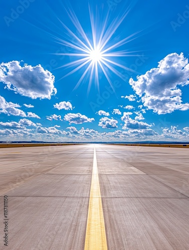 Golden Sunlit Airport Runway from High Angle Perspective