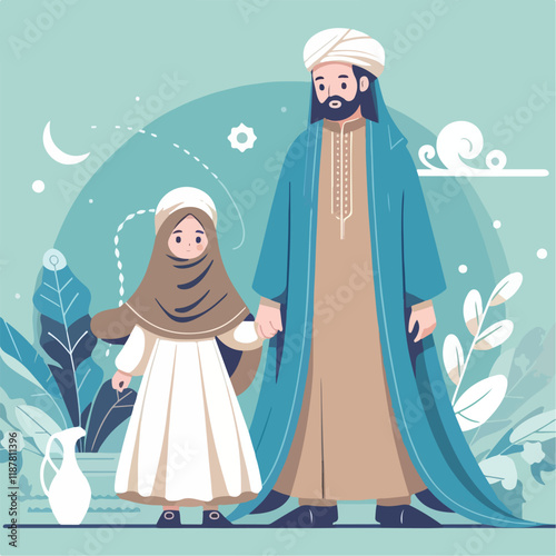 vector image of a Muslim family