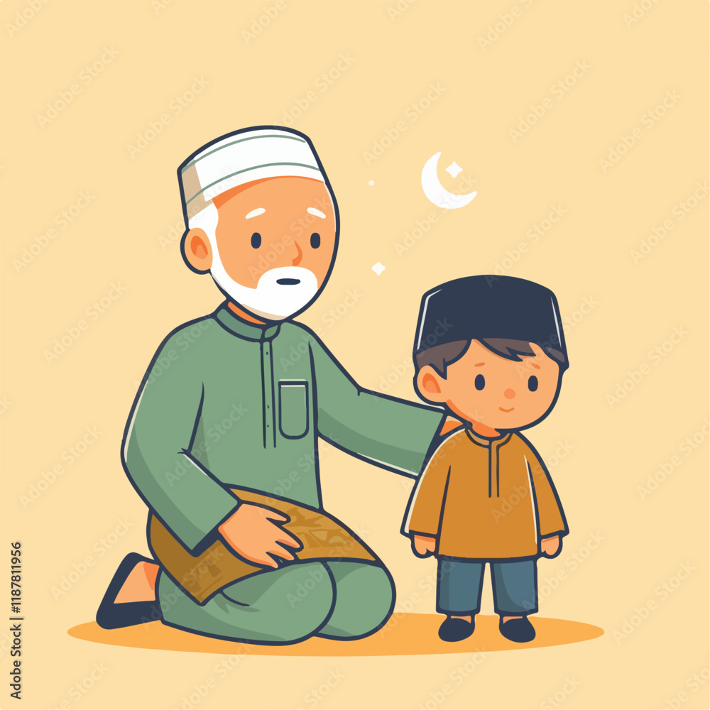 vector image of a Muslim family