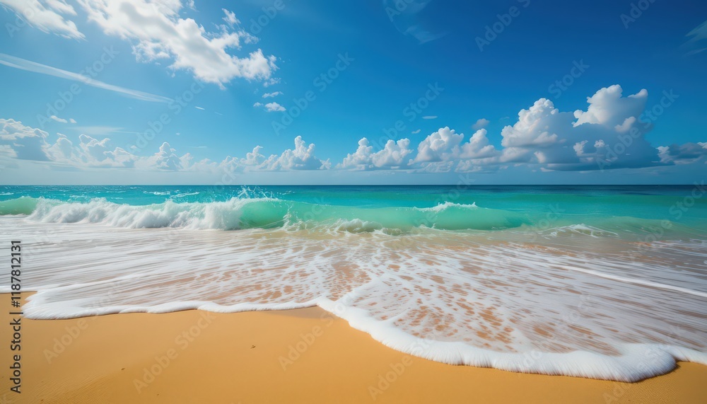 Stunning Tropical Beach Waves Crashing on Golden Sand Stunning Tropical Beach Waves Crashing on Golden Sand