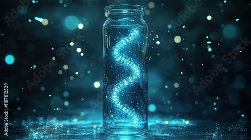 Concept of genetic engineering, realistic test tube with DNA shape inside for biotechnology research photo