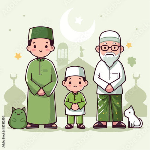 vector image of a Muslim family