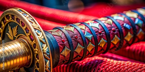 Intricate Katana Tsuka: Close-Up of Ornate Japanese Sword Handle with Deep Depth of Field photo