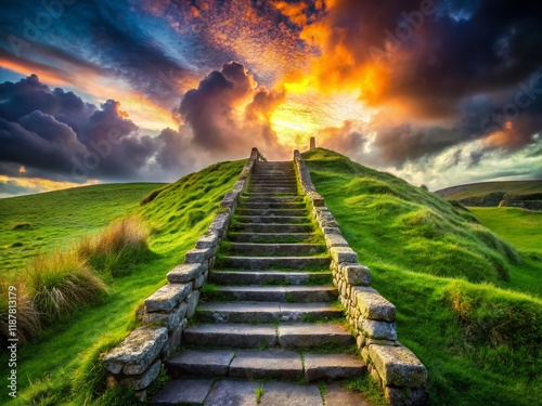 Ireland Stairway to Heaven: Dramatic Sky, Ancient Stone Steps photo