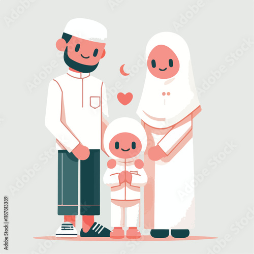 vector image of a Muslim family