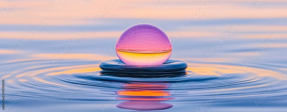 Serene Glowing Orb on Calm Water Surface Serene Glowing Orb on Calm Water Surface