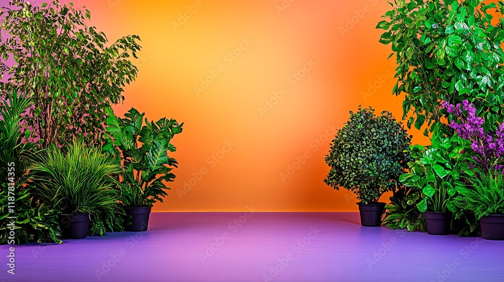 Fototapeta premium Colorful Studio Room with Seamless Background and Plants