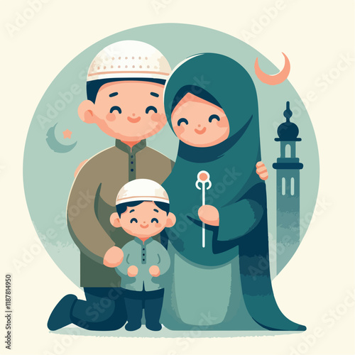 vector image of a Muslim family