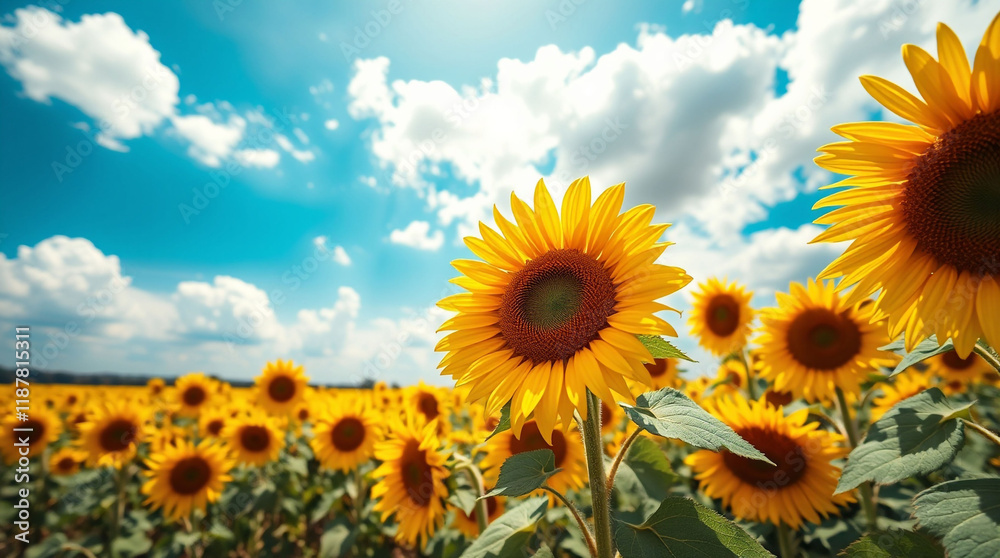 Obraz premium Sunflower Field on a Clear Day