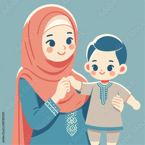 vector image of a Muslim family