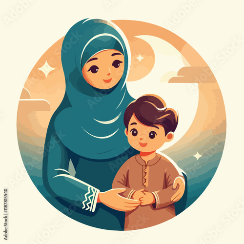 vector image of a Muslim family