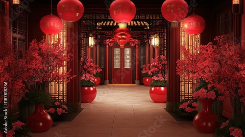 Red Lantern Decorated Chinese Corridor Pathway photo