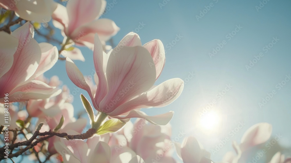 Blooming Pink Magnolia Flowers in Sunlight Spring Blossom Nature Photography Blooming Pink Magnolia Flowers in Sunlight Spring Blossom Nature Photography