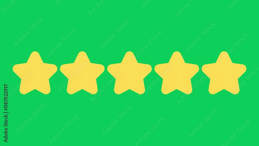 Star rating animation. Rating five to one stars on green background. 4k video. Customer feedback rating star animated video. Five Stars Rating Green Screen, Motion Graphics