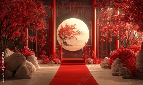 Stage of Free happy mid autumn festival or chinese new year gate background