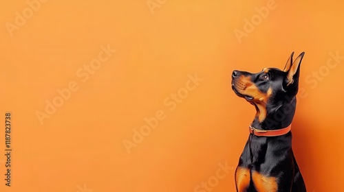 Doberman Pinscher Portrait Against Orange Background