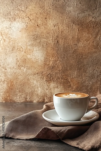 Creamy Cappuccino on Textured Brown Background