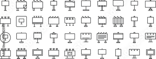 Street Banner Bundle of Related Line Icons. Outline Signs for Graphic and Web Design, Apps, Adverts, Various Cards
