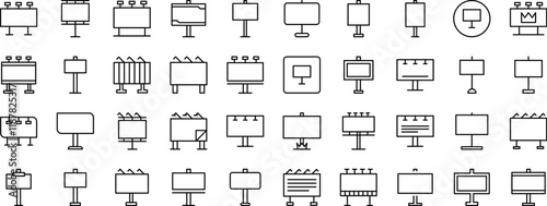 Street Banner Line Icon Set. Outline Signs for Graphic and Web Design, Apps, Adverts, Various Cards