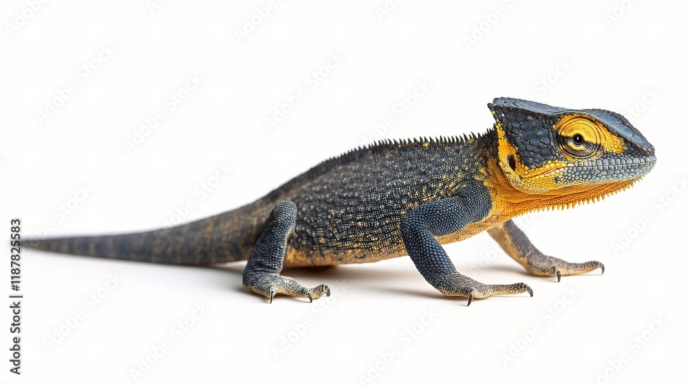 Obraz premium Vibrant Lizard with Blue and Yellow Details on White Background