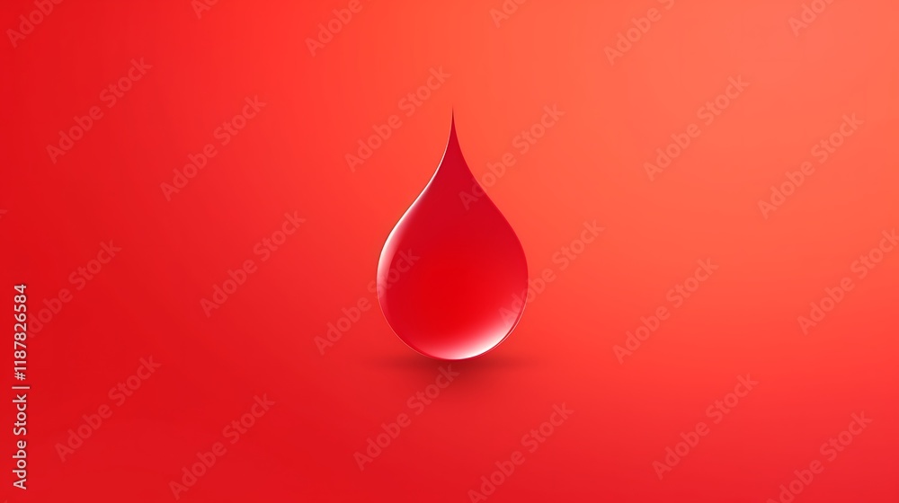 A Single Red Blood Drop On Red Background A Single Red Blood Drop On Red Background