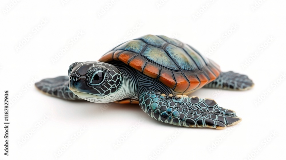 Obraz premium Close-Up of a Small Turtle Isolated on White Background