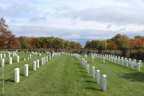 Fort Sheridan National Cemetery in Highland Park, Illinois in autumn photo