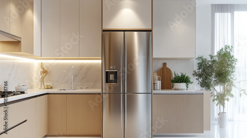 kitchen specific stainless steel refrigerator provided minimalistic and bright