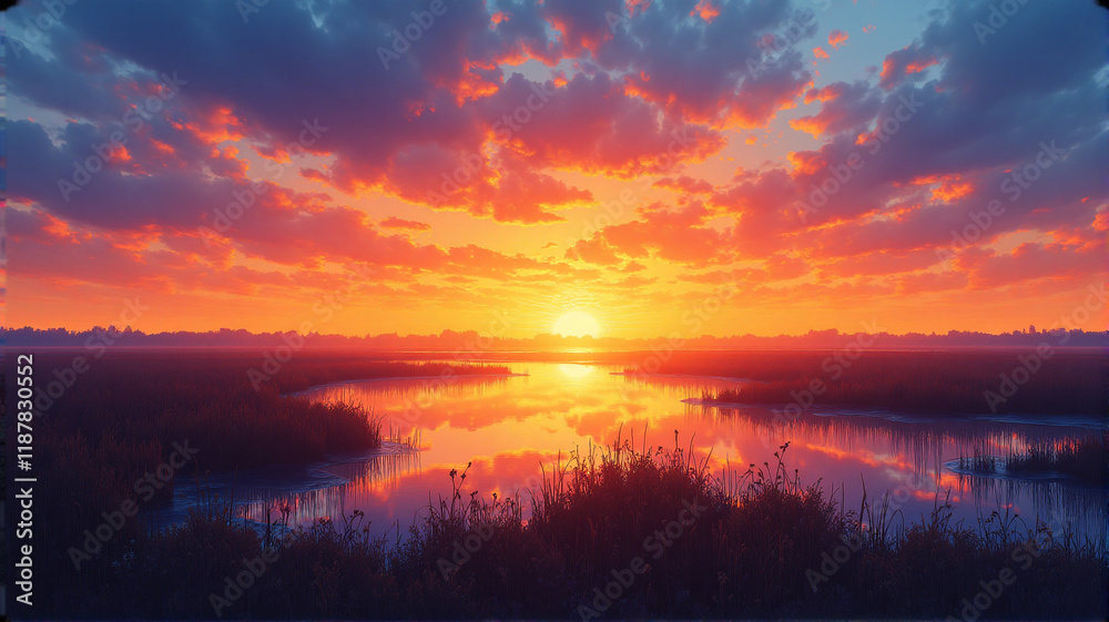 Fototapeta premium sunset over the lake