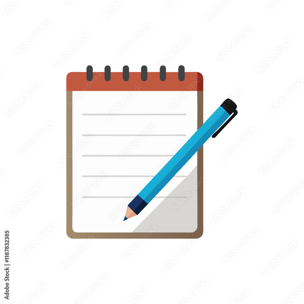 Blank notepad with a pen isolated flat vector illustration on white background Blank notepad with a pen isolated flat vector illustration on white background