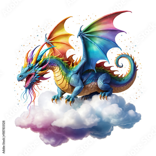 Roar of the Rainbow: Fierce Dragon on Clouds