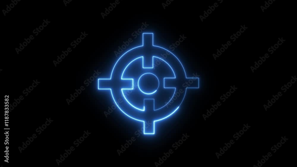 Target Icon on digital technology blue neon animation style Target Icon on digital technology blue neon animation style