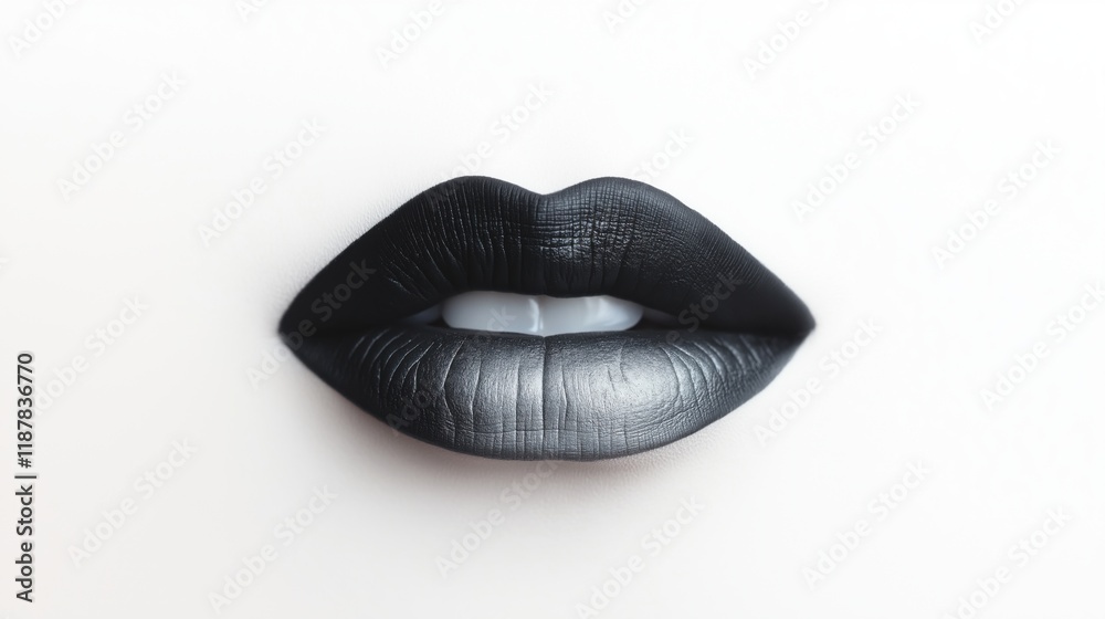 Matte black lips with gradient silver ombre for modern beauty design Matte black lips with gradient silver ombre for modern beauty design