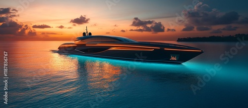 Luxury Yacht at Sunset: A Serene Evening Cruise photo