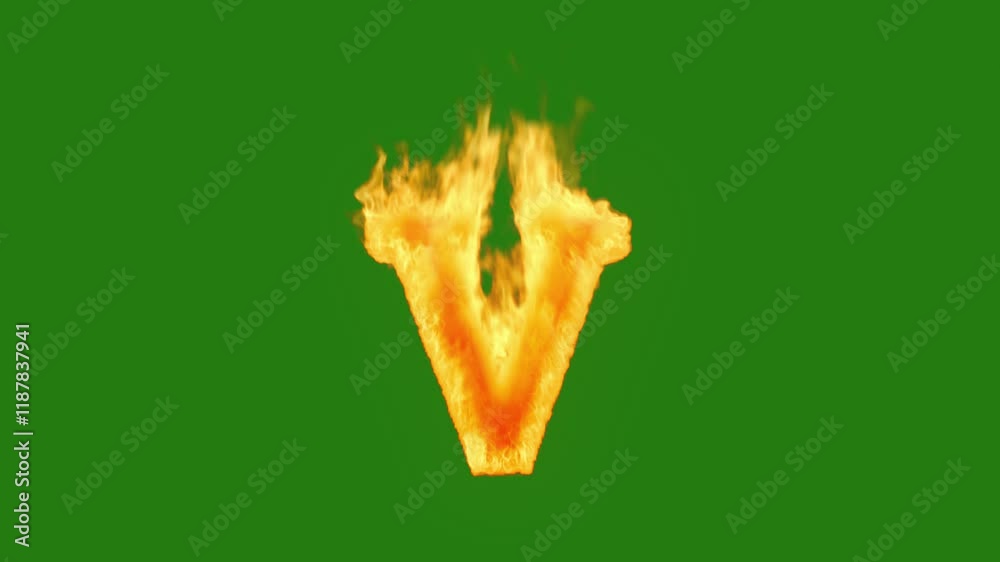 the capital letter a burns with fire on a green screen, fire letter, burning alphabet