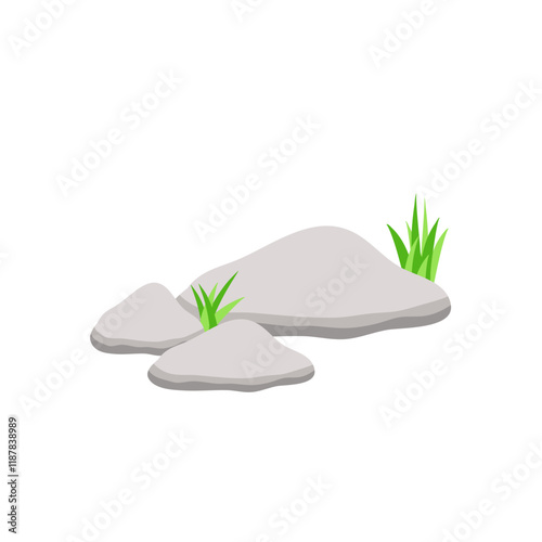 Rocks and stones with grass illustration 