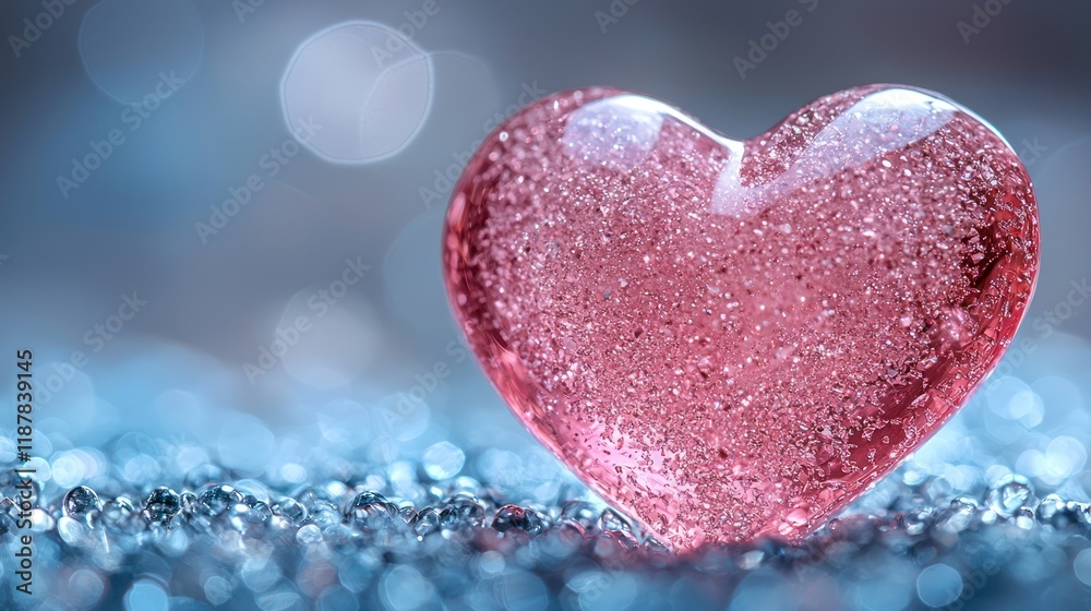 Obraz premium A sparkling pink heart on a shimmering surface.