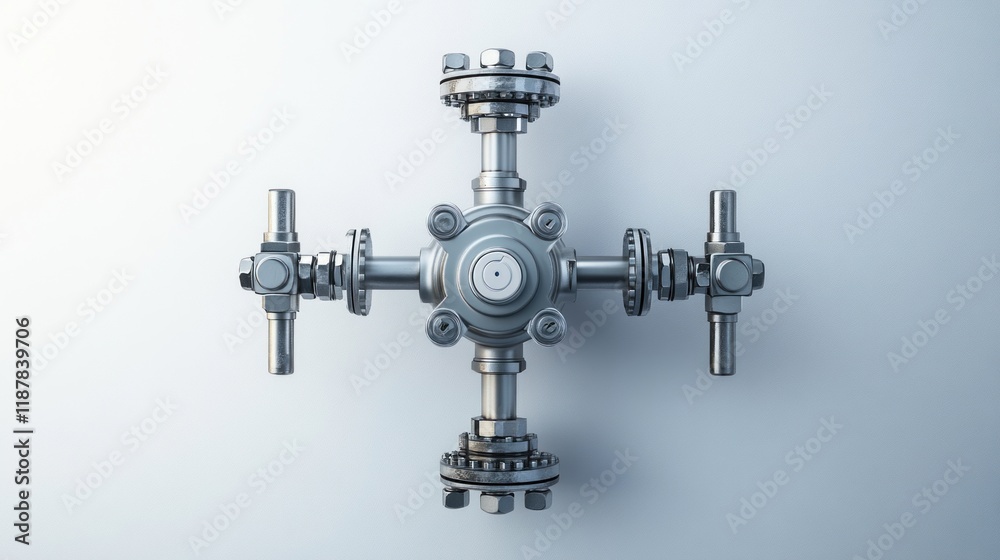 Minimalist image of an electric control valve, showcasing a polished design and advanced engineering on a simple white background Minimalist image of an electric control valve, showcasing a polished design and advanced engineering on a simple white background